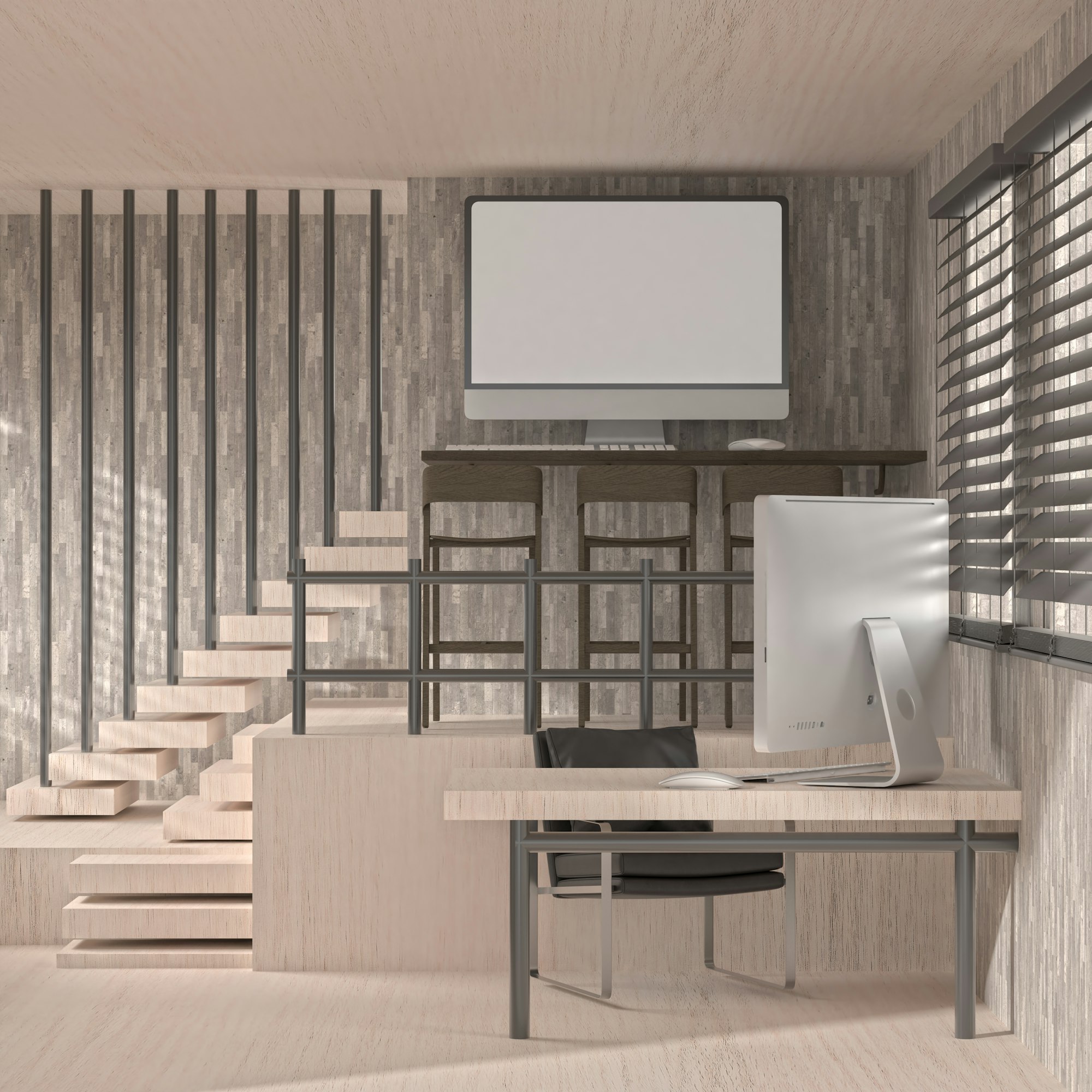 Office room with furniture and desktop computer