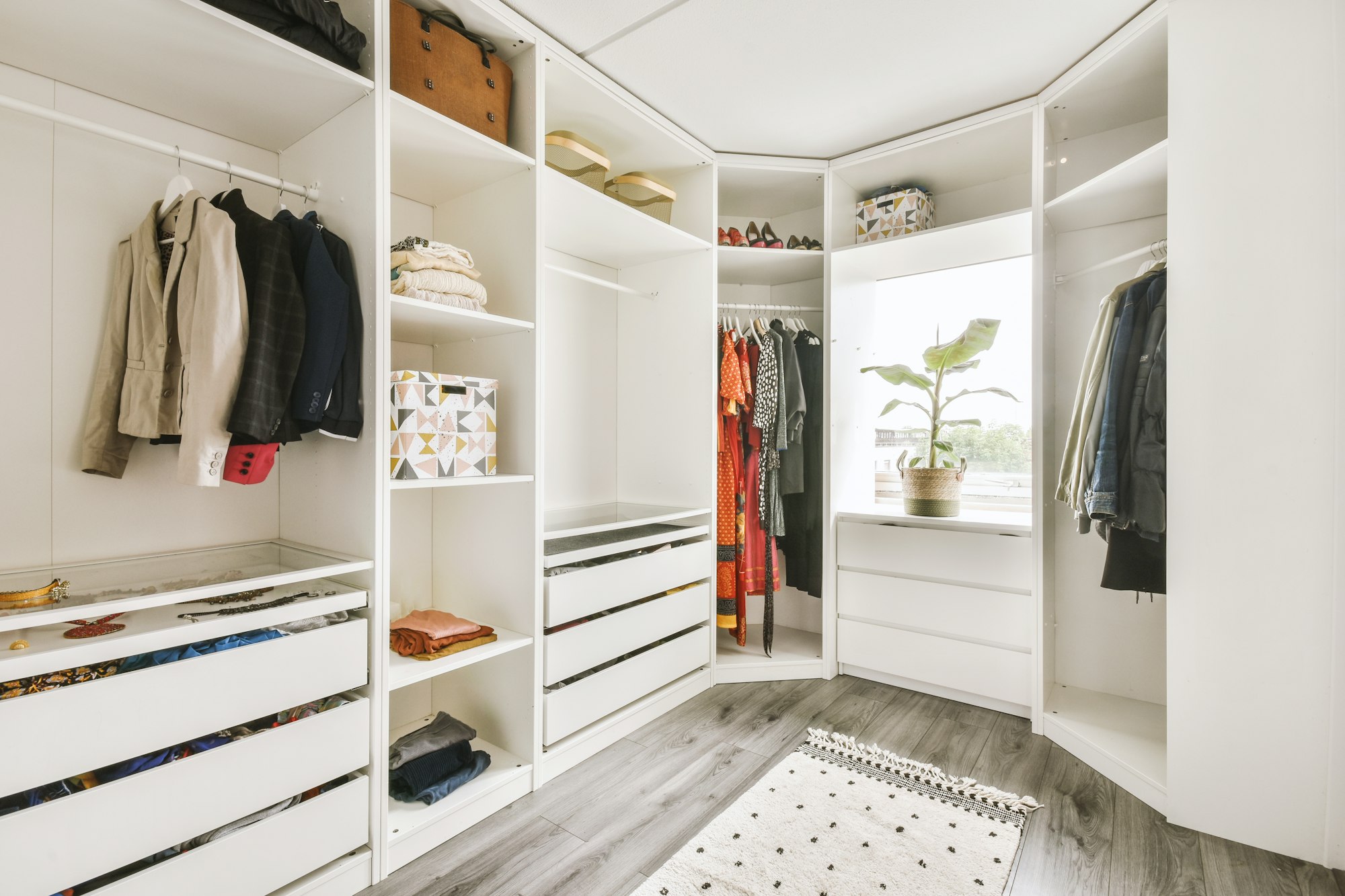 Wardrobe in light room at home