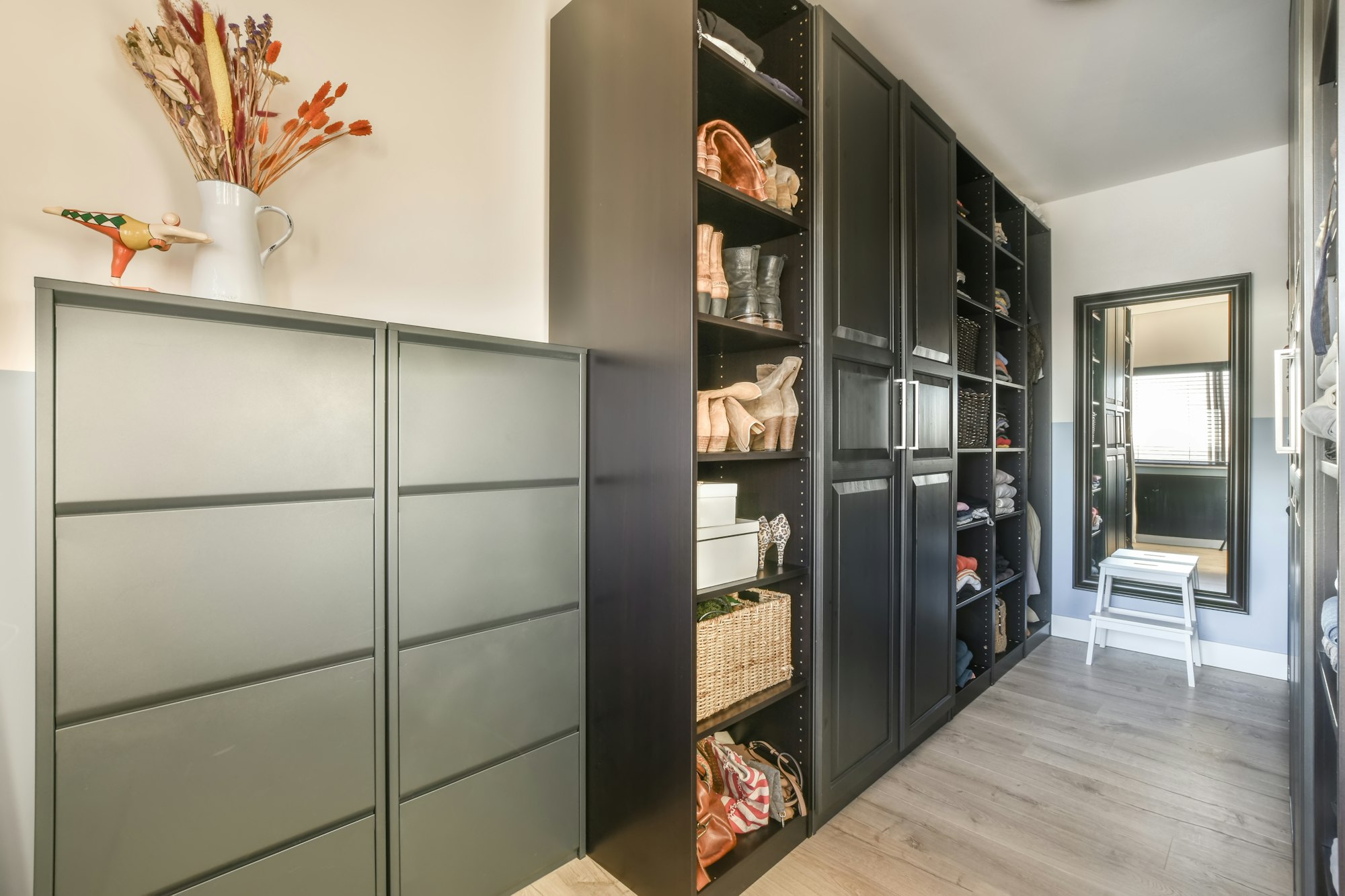 Wardrobe in light room at home